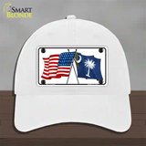 South Carolina Crossed US Flag Novelty License Plate Hat Unconstructed Cotton / White