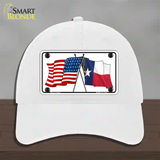 Texas Crossed US Flag Novelty License Plate Hat Unconstructed Cotton / White