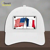 France Crossed US Flag Novelty License Plate Hat Unconstructed Cotton / White