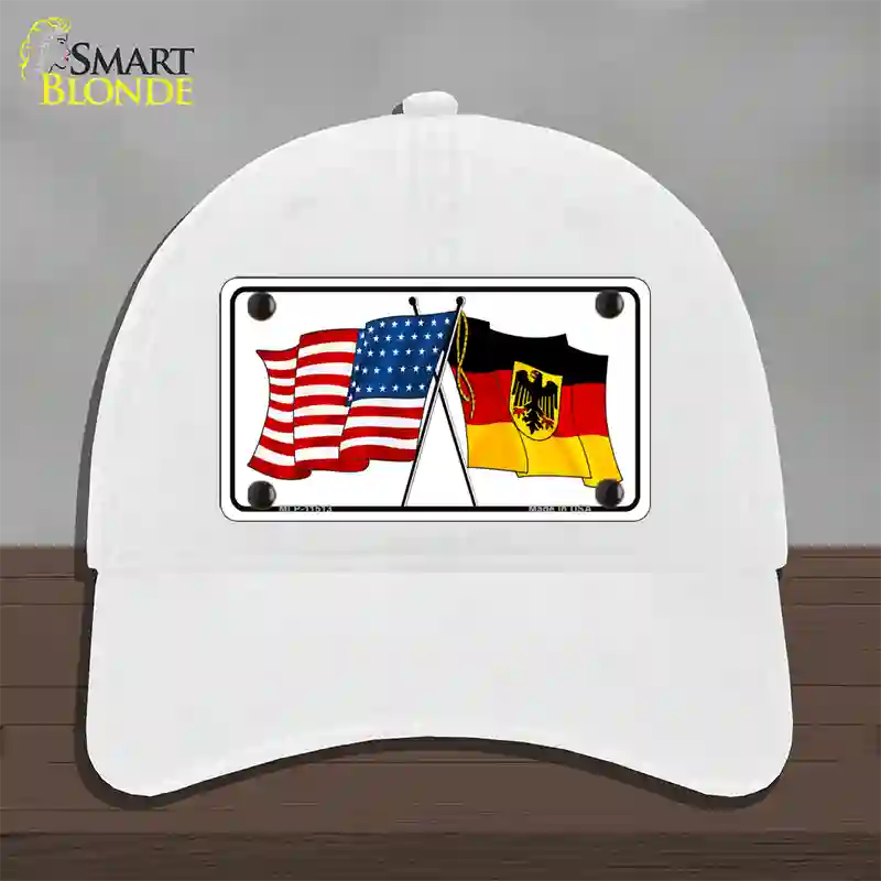 Germany Crossed US Flag Novelty License Plate Hat Unconstructed Cotton / White