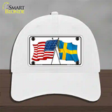 Sweden Crossed US Flag Novelty License Plate Hat Unconstructed Cotton / White