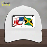 Jamaica Crossed US Flag Novelty License Plate Hat Unconstructed Cotton / White