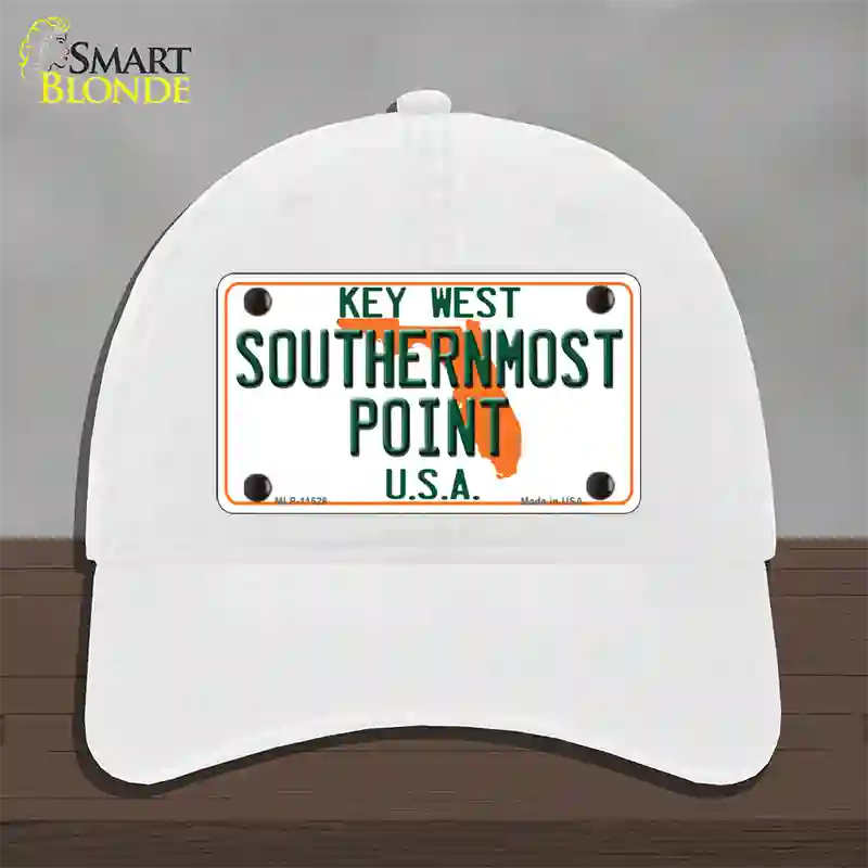 Key West Southernmost Point Novelty License Plate Hat Unconstructed Cotton / White