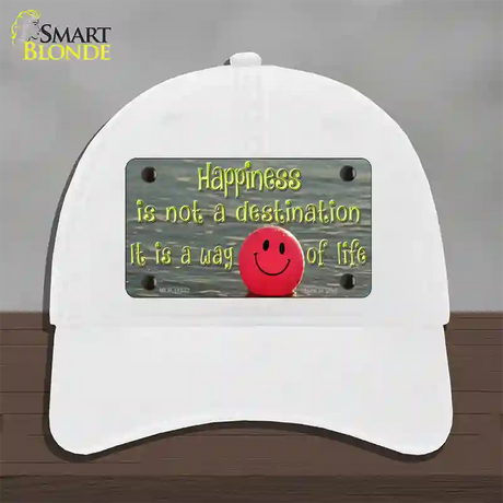 Happiness Way Of Life Ball Novelty License Plate Hat Unconstructed Cotton / White