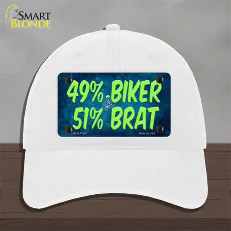 49% Biker 51% Brat Novelty License Plate Hat Unconstructed Cotton / White