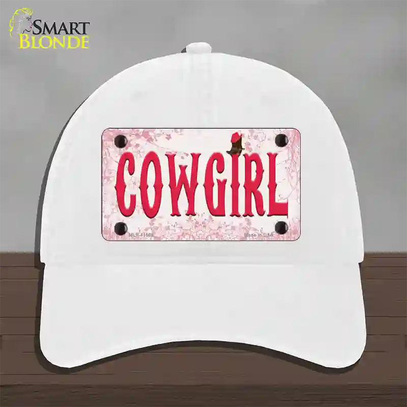 Cowgirl Pink Novelty License Plate Hat Unconstructed Cotton / White