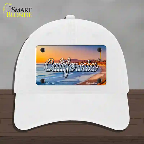 California Beach State Novelty License Plate Hat Unconstructed Cotton / White