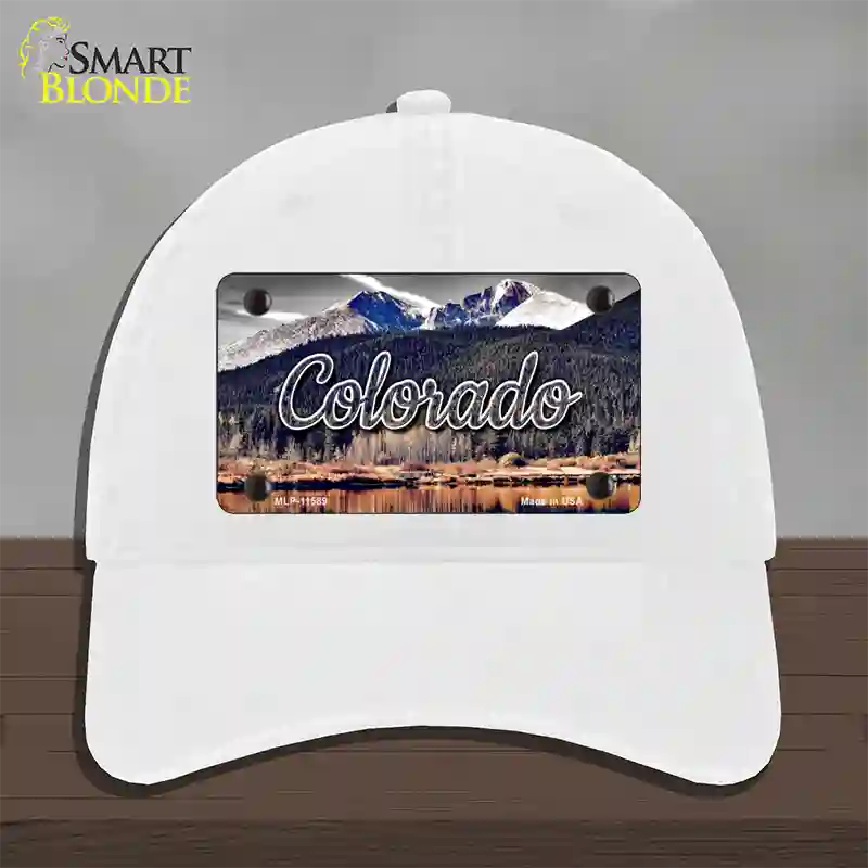 Colorado Forest and Mountains State Novelty License Plate Hat Unconstructed Cotton / White