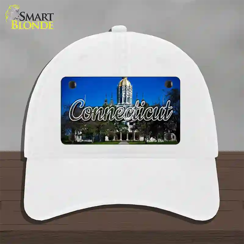 Connecticut Capital Building State Novelty License Plate Hat Unconstructed Cotton / White