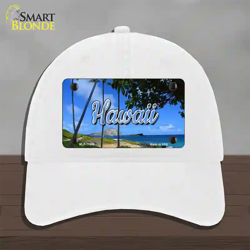 Hawaii Palm Trees State Novelty License Plate Hat Unconstructed Cotton / White