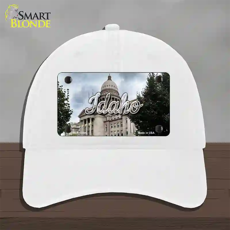 Idaho Capital Building State Novelty License Plate Hat Unconstructed Cotton / White