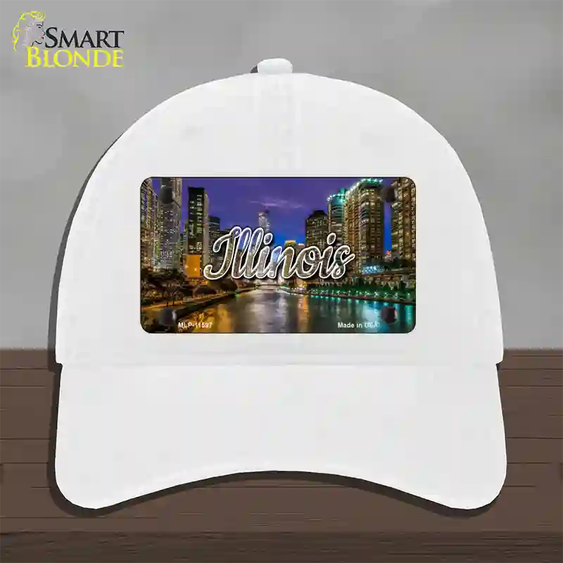 Illinois River City Lights State Novelty License Plate Hat Unconstructed Cotton / White