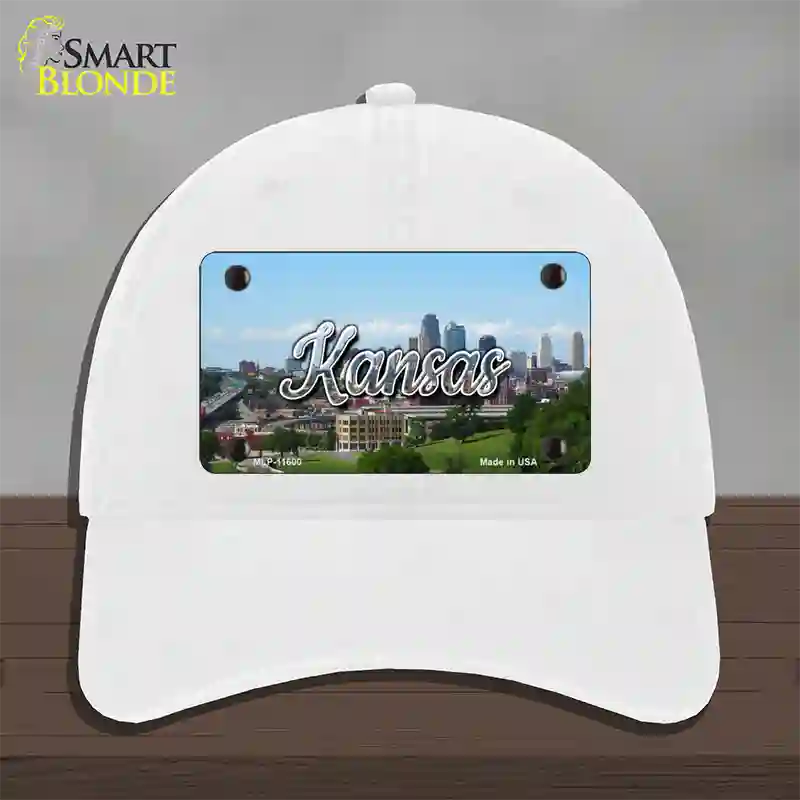 Kansas Downtown Skyline State Novelty License Plate Hat Unconstructed Cotton / White