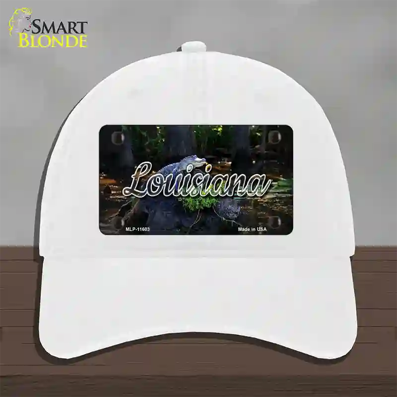 Louisiana Alligator Swamp State Novelty License Plate Hat Unconstructed Cotton / White