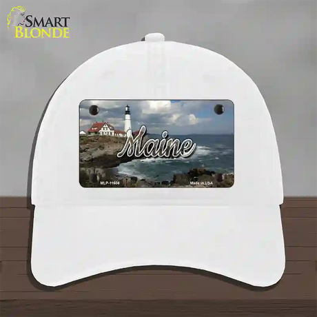 Maine Lighthouse Beach State Novelty License Plate Hat Unconstructed Cotton / White