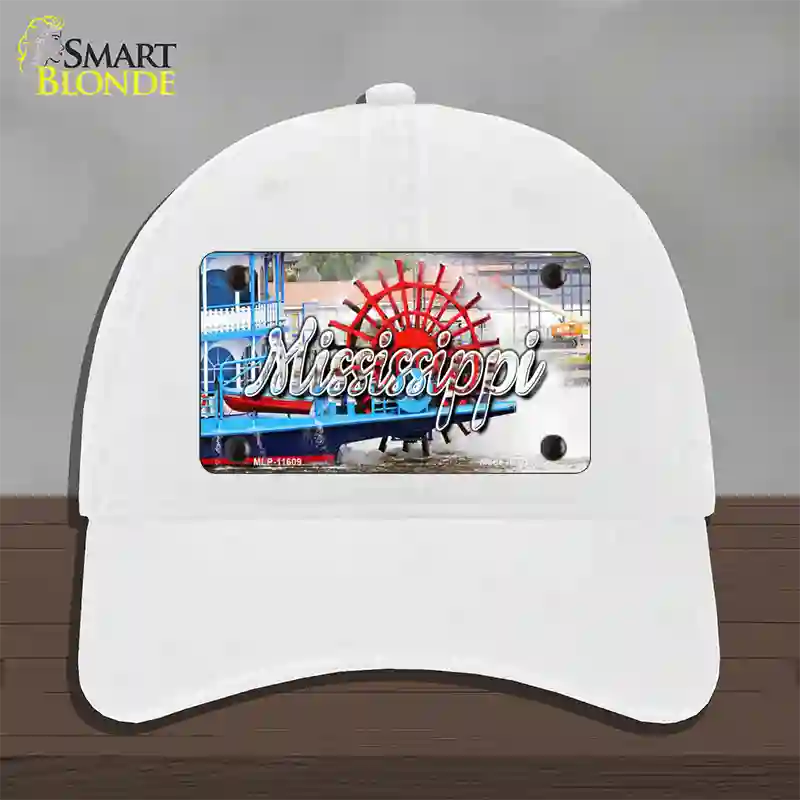 Mississippi Boat State Novelty License Plate Hat Unconstructed Cotton / White