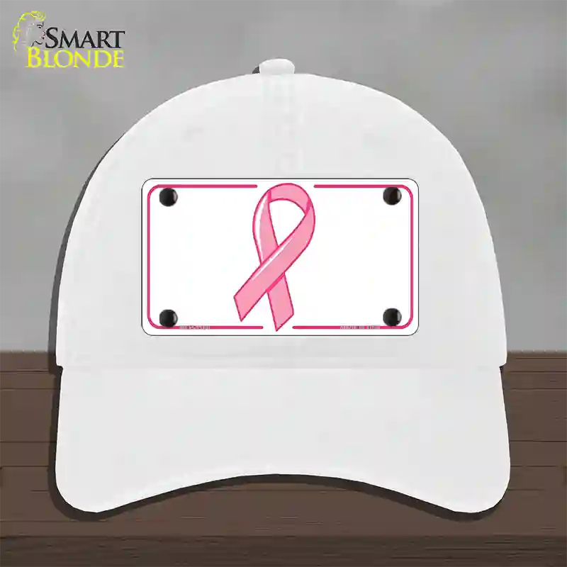 Breast Cancer Ribbon Novelty License Plate Hat Unconstructed Cotton / White