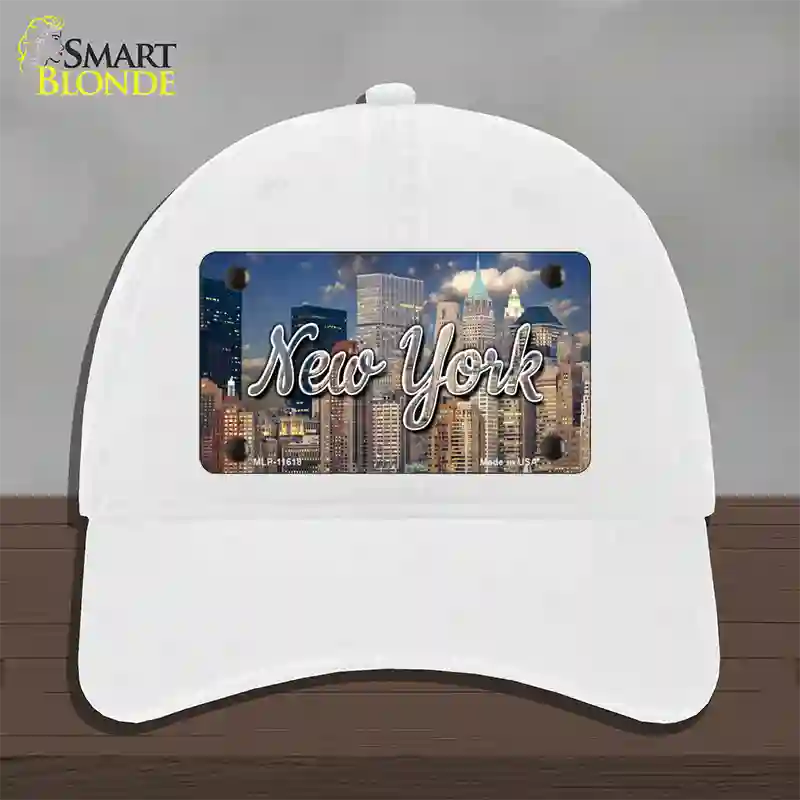 New York City Skyline State Novelty License Plate Hat Unconstructed Cotton / White