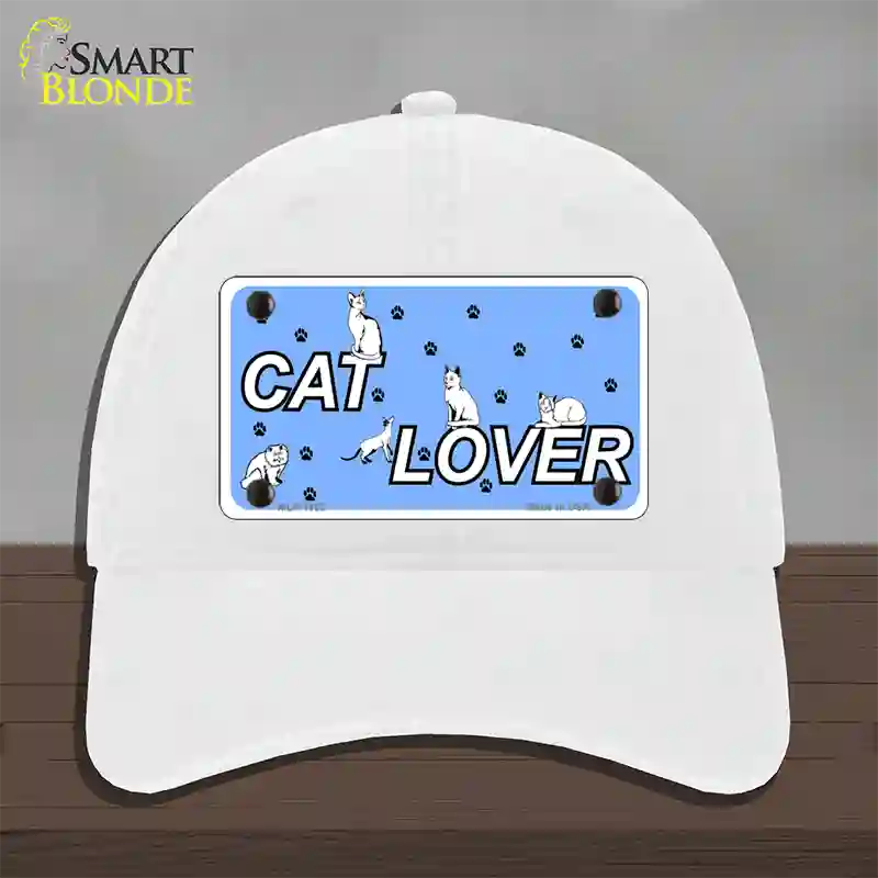 Cat Lover Novelty License Plate Hat Unconstructed Cotton / White