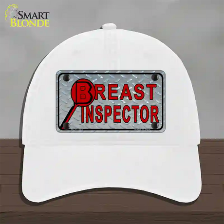 Breast Inspector Novelty License Plate Hat Unconstructed Cotton / White