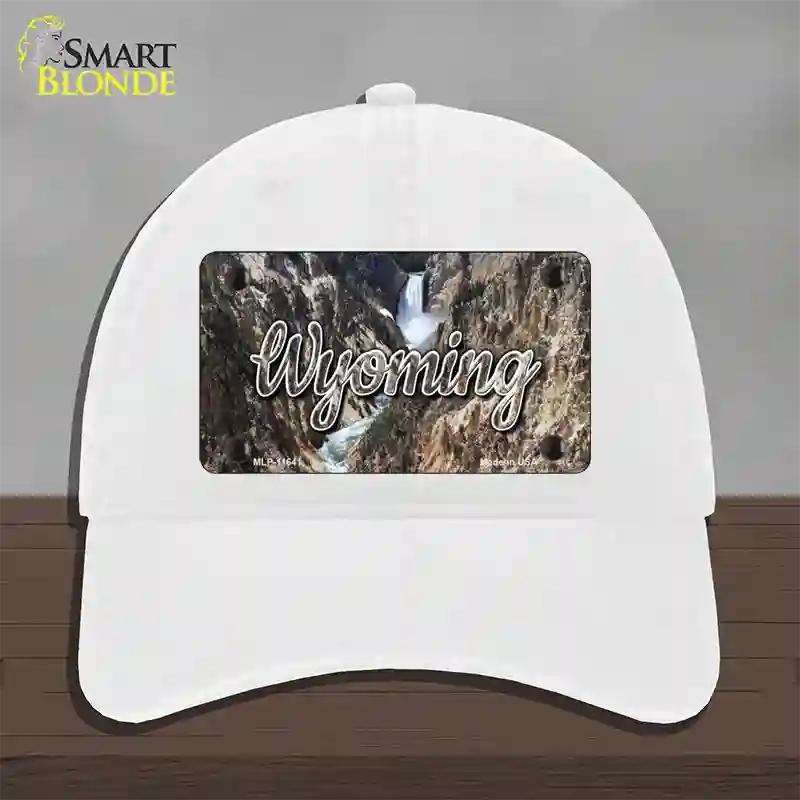 Wyoming Rocky Waterfall State Novelty License Plate Hat Unconstructed Cotton / White