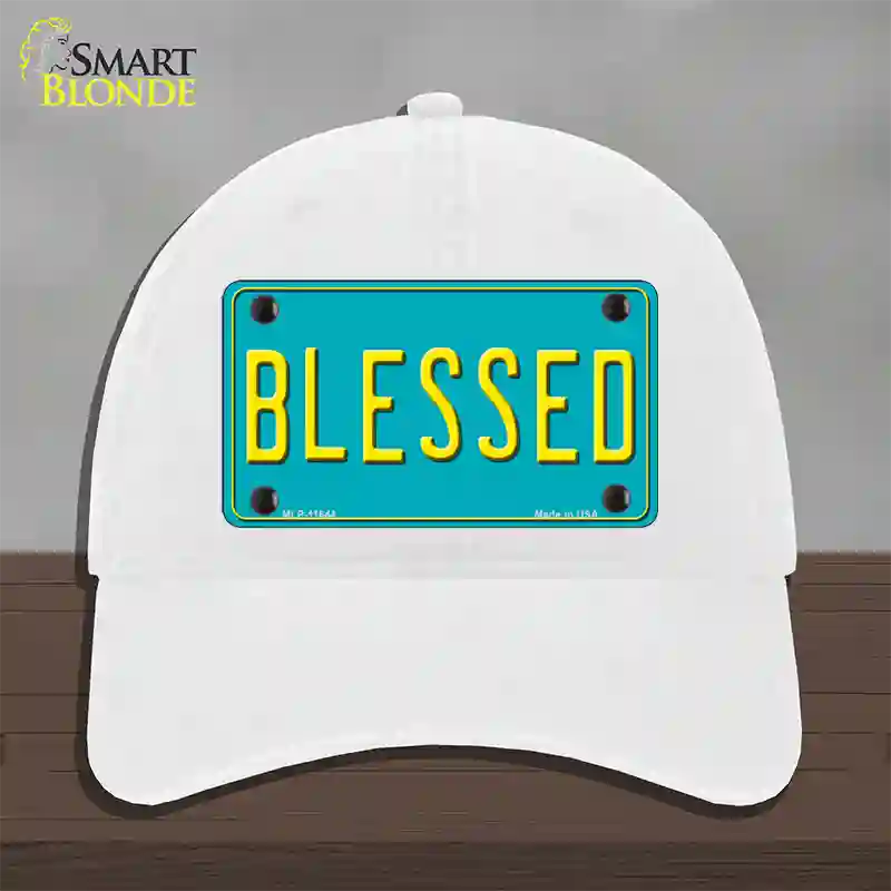 Blessed Novelty License Plate Hat Unconstructed Cotton / White