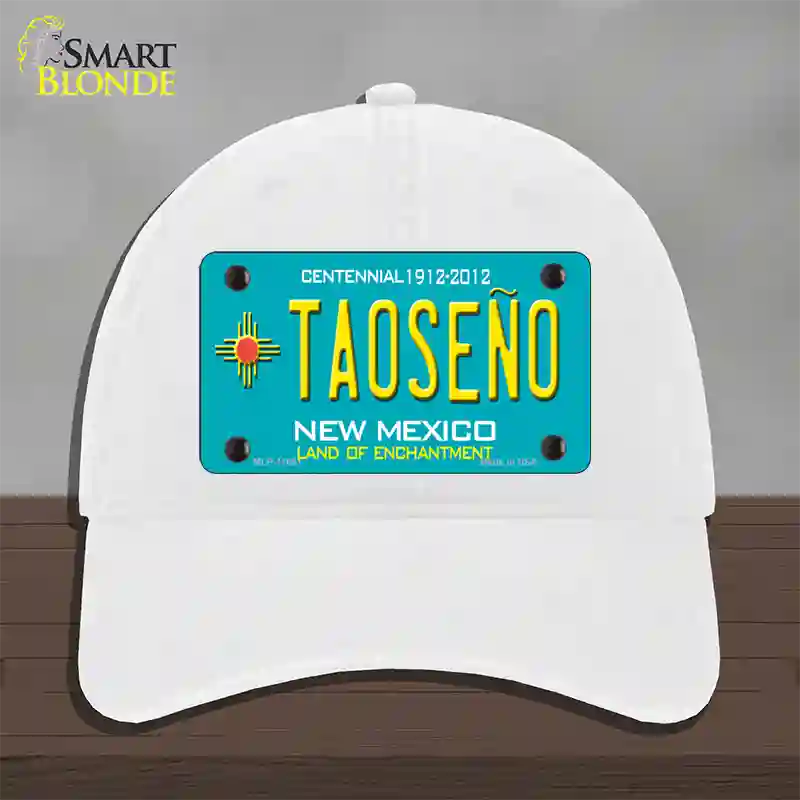 Taoseno Teal New Mexico Novelty License Plate Hat Unconstructed Cotton / White