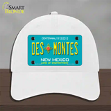 Des Montes Teal New Mexico Novelty License Plate Hat Unconstructed Cotton / White