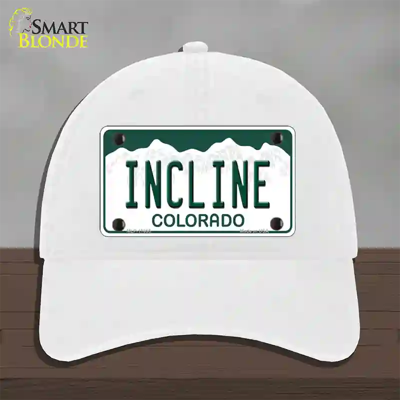 Incline Colorado Novelty License Plate Hat Unconstructed Cotton / White