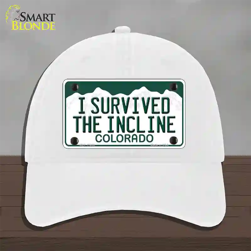 I Survived The Incline Colorado Novelty License Plate Hat Unconstructed Cotton / White