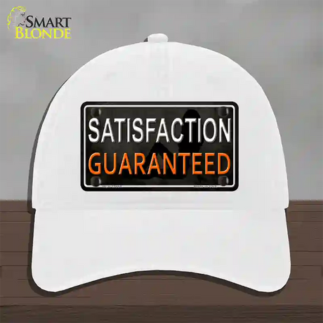 Satisfaction Guaranteed Novelty License Plate Hat Unconstructed Cotton / White