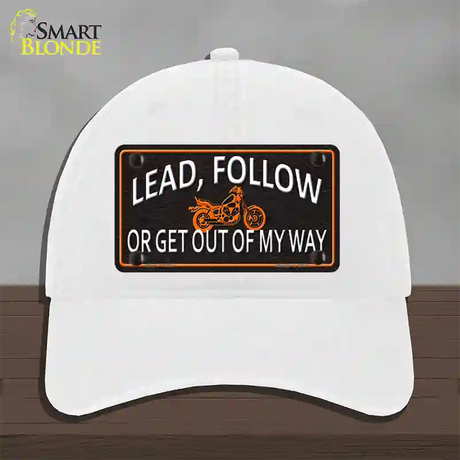 Lead Follow Novelty License Plate Hat Unconstructed Cotton / White