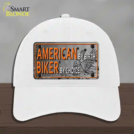 American Biker Novelty License Plate Hat Unconstructed Cotton / White