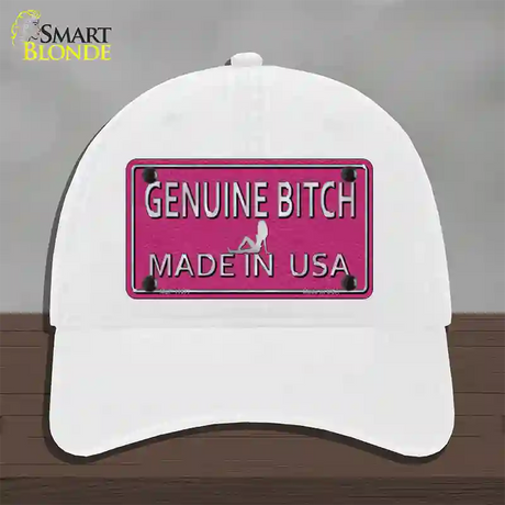 Genuine Bitch Made In USA Novelty License Plate Hat Unconstructed Cotton / White