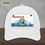 Washington Seal And State Novelty License Plate Hat Unconstructed Cotton / White