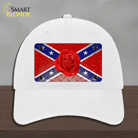 Confederate Flag With Red Rose Novelty License Plate Hat Unconstructed Cotton / White