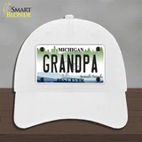 Grandpa Michigan Novelty License Plate Hat Unconstructed Cotton / White