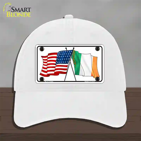 Ireland USA Crossed Flag Novelty License Plate Hat Unconstructed Cotton / White