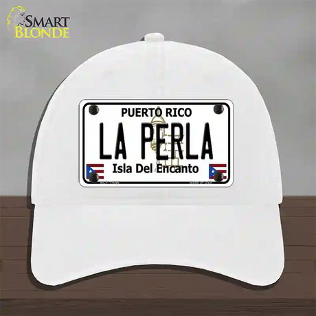 La Perla Puerto Rico Novelty License Plate Hat Unconstructed Cotton / White