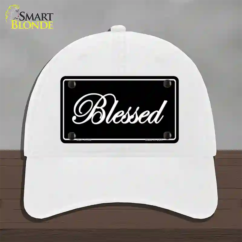 Blessed Black Novelty License Plate Hat Unconstructed Cotton / White