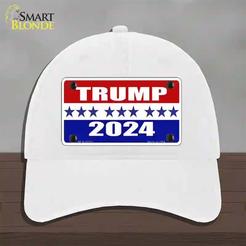 Trump 2024 Star Novelty License Plate Hat Unconstructed Cotton / White