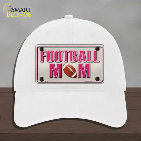 Football Mom Novelty License Plate Hat Unconstructed Cotton / White