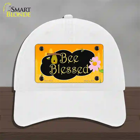 Bee Blessed Honey Hive Novelty License Plate Hat Unconstructed Cotton / White