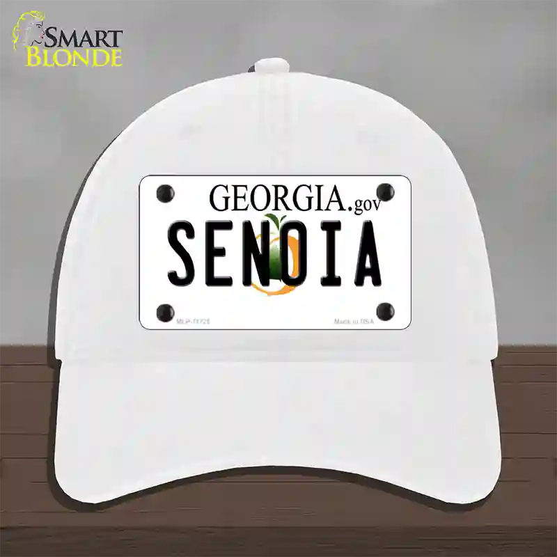 Senoia Georgia State Novelty License Plate Hat Unconstructed Cotton / White