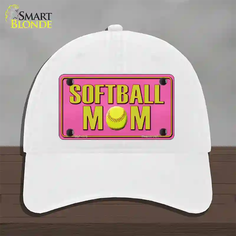 Softball Mom Novelty License Plate Hat Unconstructed Cotton / White