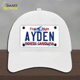 Ayden North Carolina State Novelty License Plate Hat Unconstructed Cotton / White