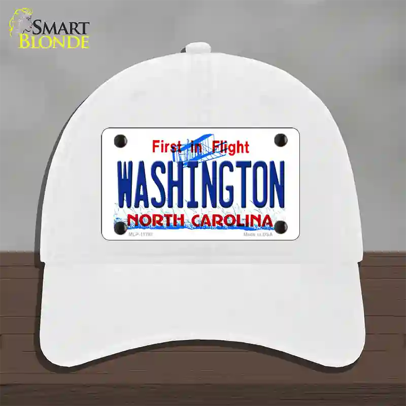 Washington North Carolina State Novelty License Plate Hat Unconstructed Cotton / White