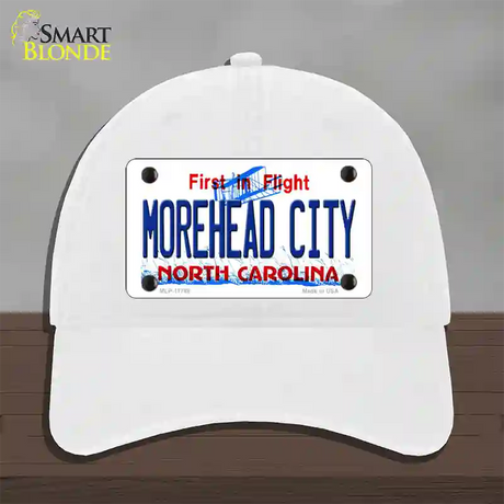 Morehead City North Carolina State Novelty License Plate Hat Unconstructed Cotton / White