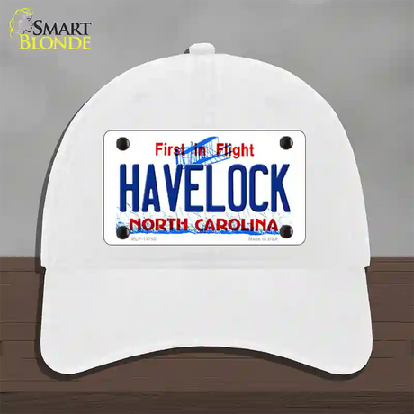 Havelock North Carolina State Novelty License Plate Hat Unconstructed Cotton / White