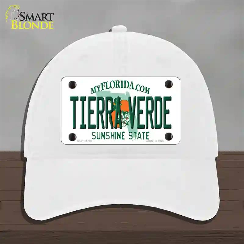 Tierra Verde Florida Novelty License Plate Hat Unconstructed Cotton / White